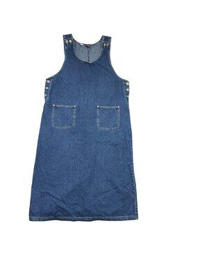JLNY Denim Bib Overalls Maxi Dress Womens 1X Blue Cotton Apron Pockets